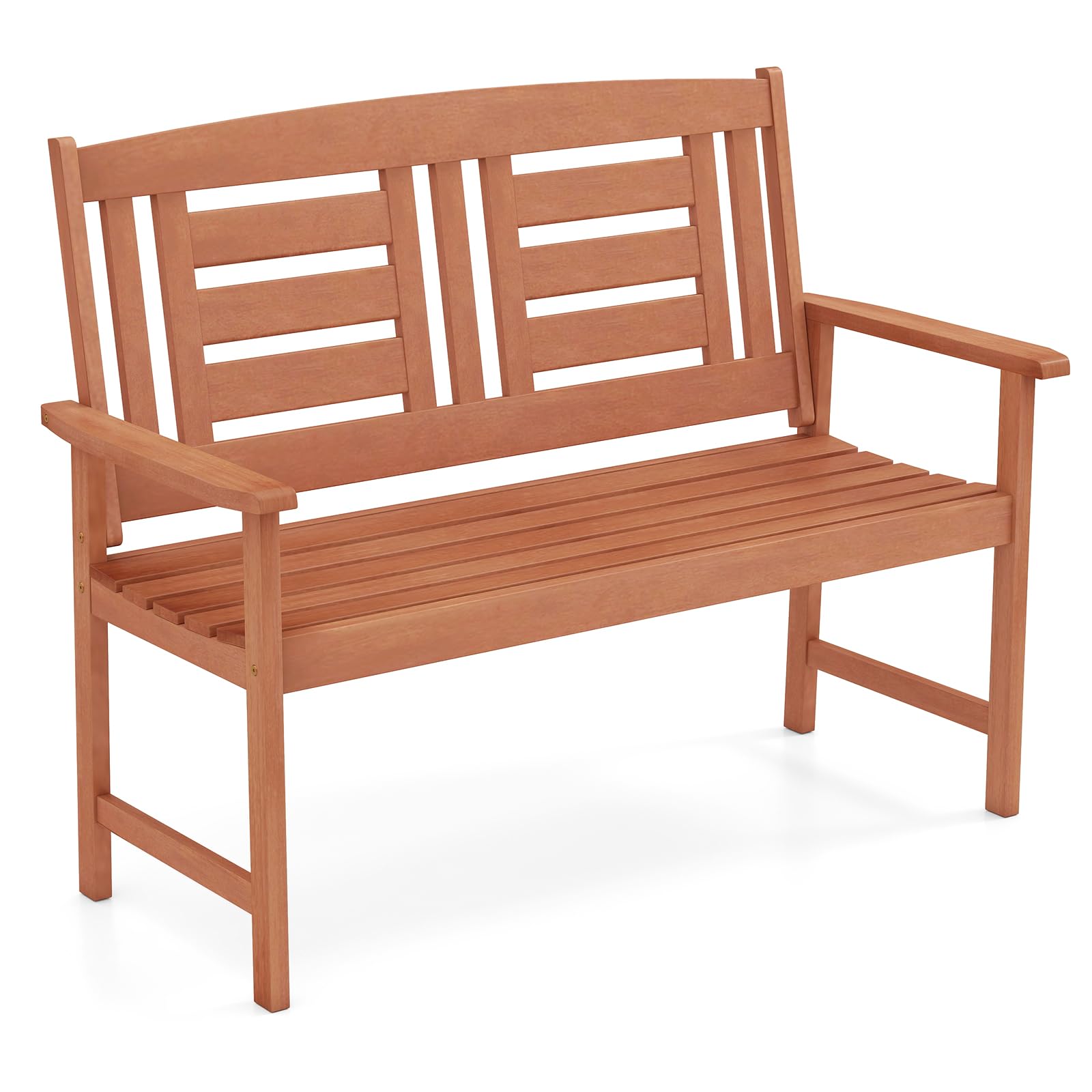 Tangkula Patio Wood Bench Garden Armrest Loveseat with Inclined Backrest
